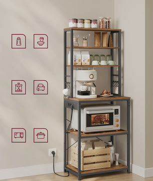 Keukenrek met 6 etages, ingebouwde stopcontacten en USB-poorten - 60x40x169 cm
