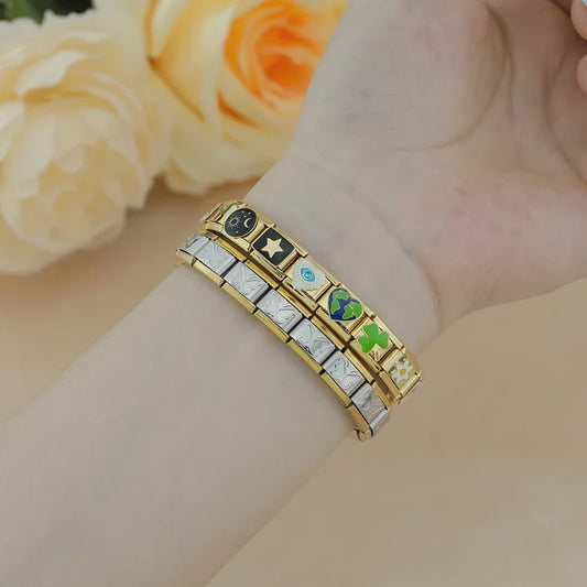 Hapiship Gouden Bedelarmband RVS - Bloemen, Hart, Aarde, Kers & Koffie Bedels