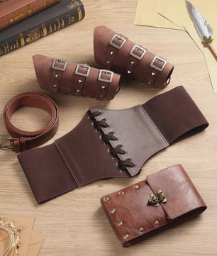 Middeleeuwse Renaissance Kostuum Set: Corset, Riem, Portemonnee & Accessoires