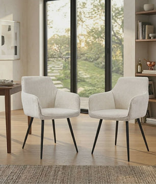 Set van 2 Moderne Gestoffeerde Eetkamerstoelen met Armleuningen - Comfortabel Corduroy & Stabiele Metalen Poten