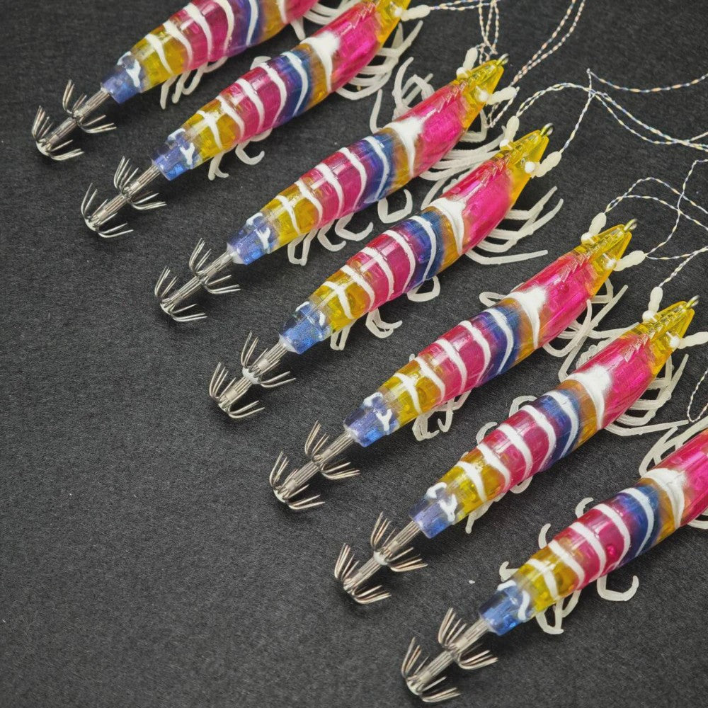 Set van 7 Lichtgevende Vissen Lokaas Garnalen - Perfect voor Zeebaars & Inktvis Vangst