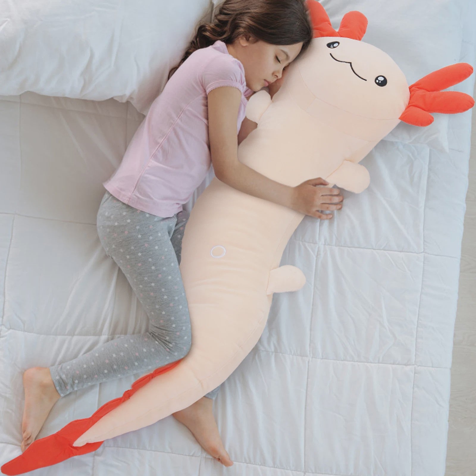 Glow-in-the-dark Axolotl Knuffelkussen 122cm - Magisch Pluche Kussen met Lichtgevende Oren, Cadeau voor Kinderen & Tieners