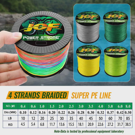 JOF 4 Strands Gevlochten Vislijn - Sterk, Duurzaam PE Multifilament (100M/300M)