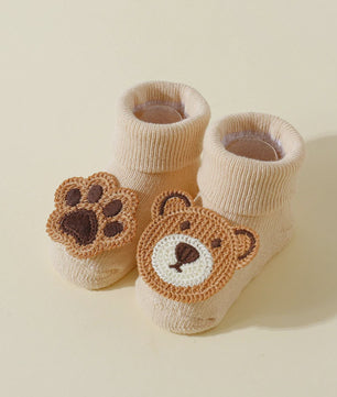 4 Paar Babysokjes met Beren & Pootjes - Antislip, Zacht Katoen, 0-12 Maanden