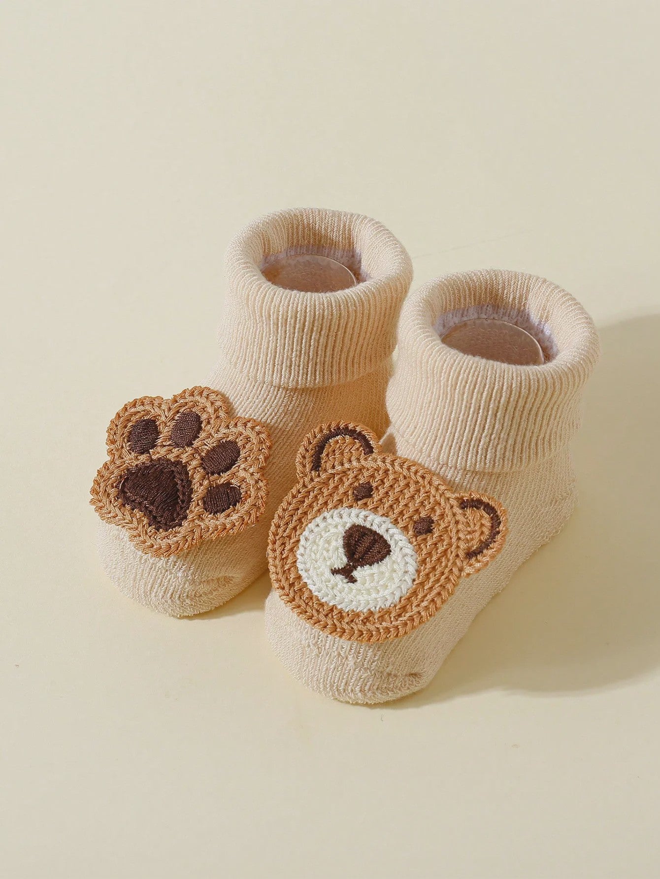 4 Paar Babysokjes met Beren & Pootjes - Antislip, Zacht Katoen, 0-12 Maanden