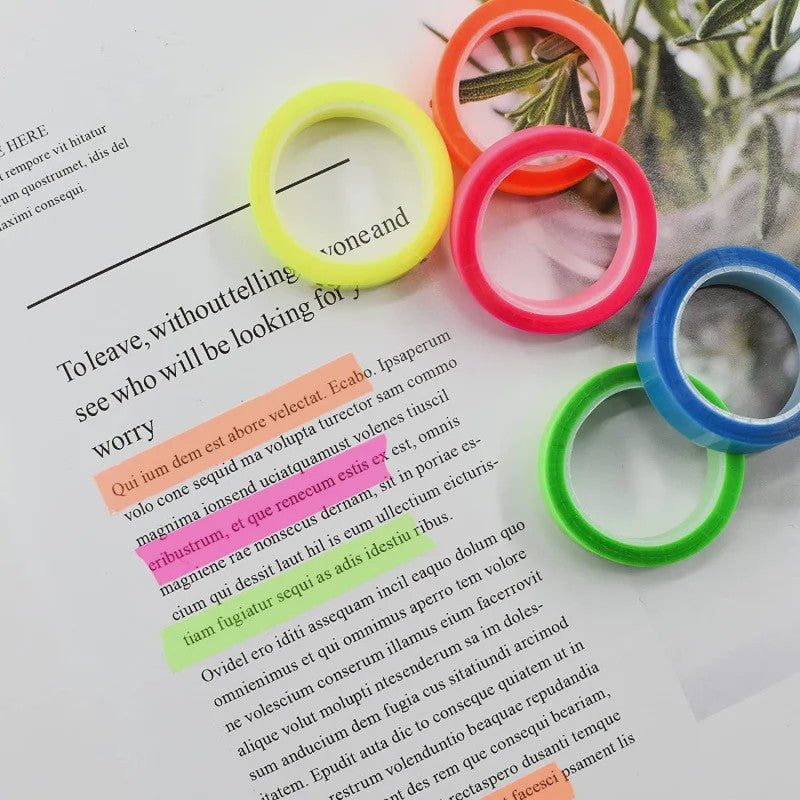 5 Rollen Transparante Fluorescerende Markeringstape - 5 Kleuren