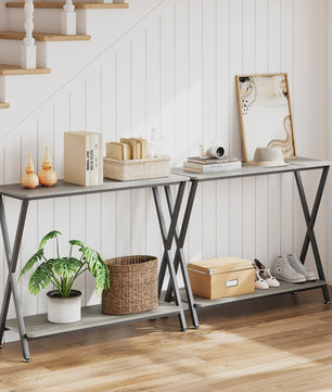 Industriële Console Tafel met Plank - Smal Metalen Frame voor Hal, Woonkamer of Entree
