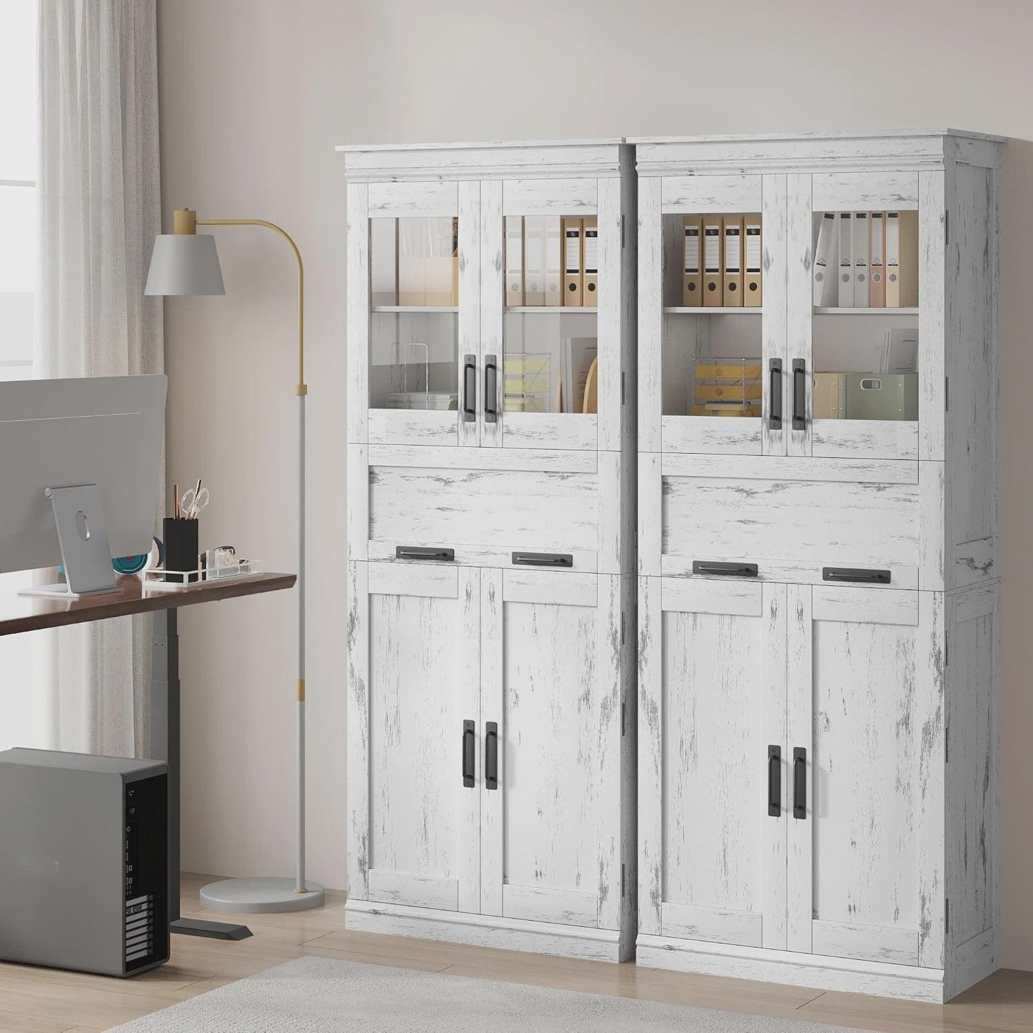 Hoge Kast met 4 Deuren, Lade en Glazen Deuren - 170 cm - Veel Opbergruimte
