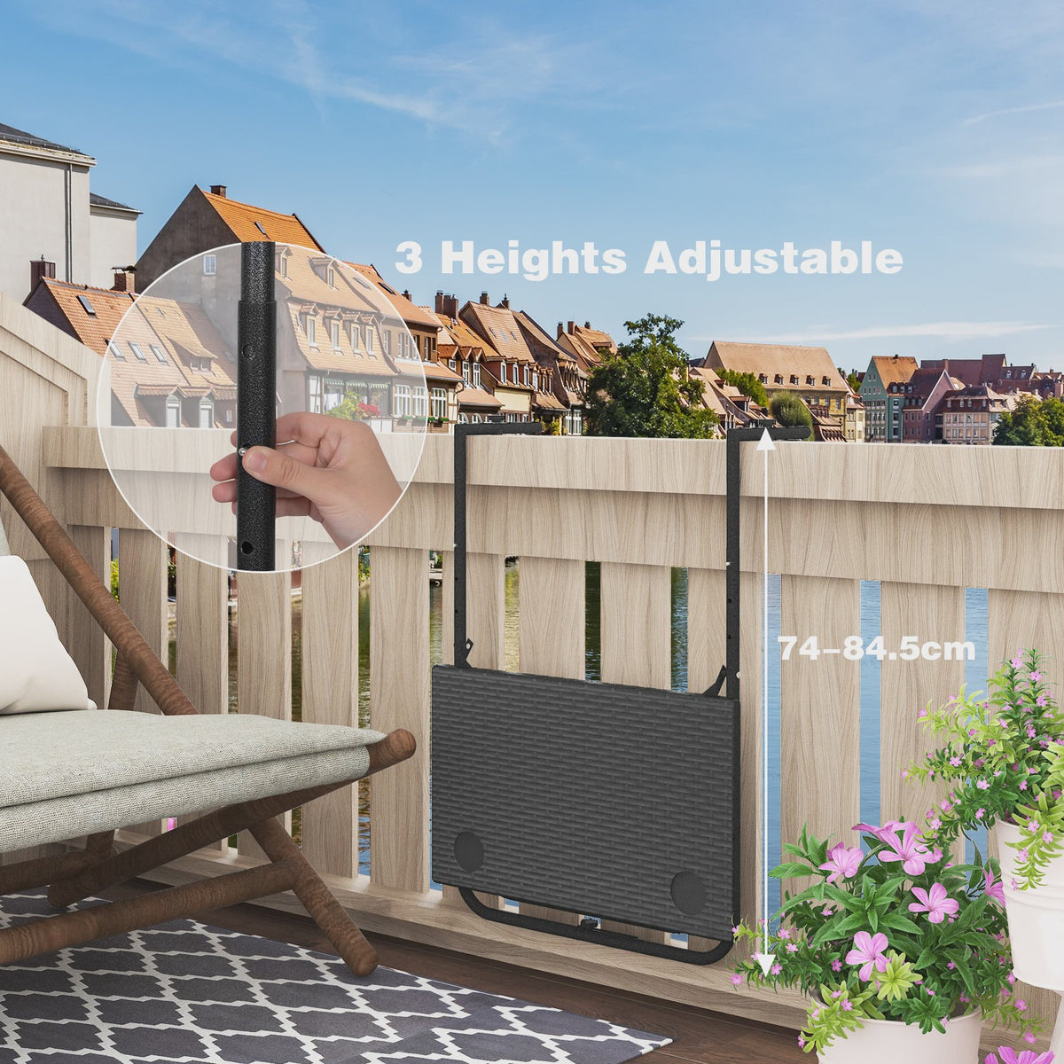 Opklapbare Balkontafel - Hangend, Verstelbaar in Hoogte, Rotan Look - Ideaal voor Buiten
