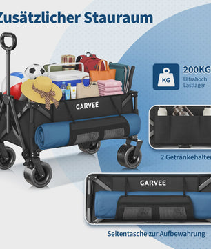 Robuuste Outdoor Campingwagen met 8" Wielen en Verstelbare Handgreep - Opvouwbaar All-Terrain Trolley