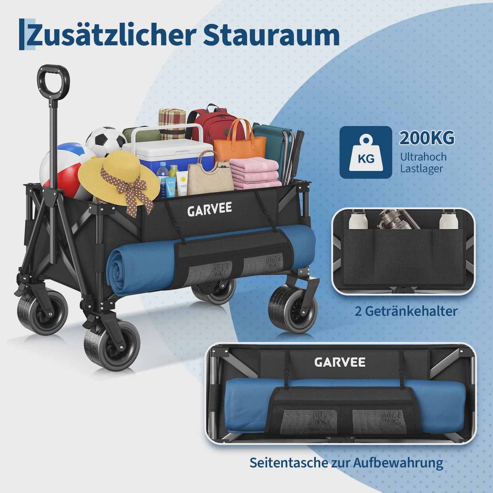 Robuuste Outdoor Campingwagen met 8" Wielen en Verstelbare Handgreep - Opvouwbaar All-Terrain Trolley