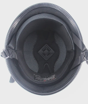 Vintage Motorhelm Half Shell Duits Stijl - DOT Goedgekeurd - Mat Zwart & Glans Zwart