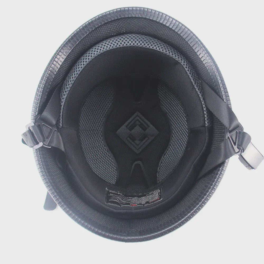 Vintage Motorhelm Half Shell Duits Stijl - DOT Goedgekeurd - Mat Zwart & Glans Zwart