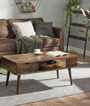 Vintage Salontafel met Lade en Open Opbergvak - 100x50x45 cm