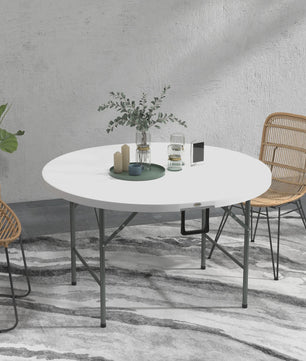 Outsunny Ronde Klaptafel Ø122 cm voor 6 Personen - Duurzaam HDPE & Metaal