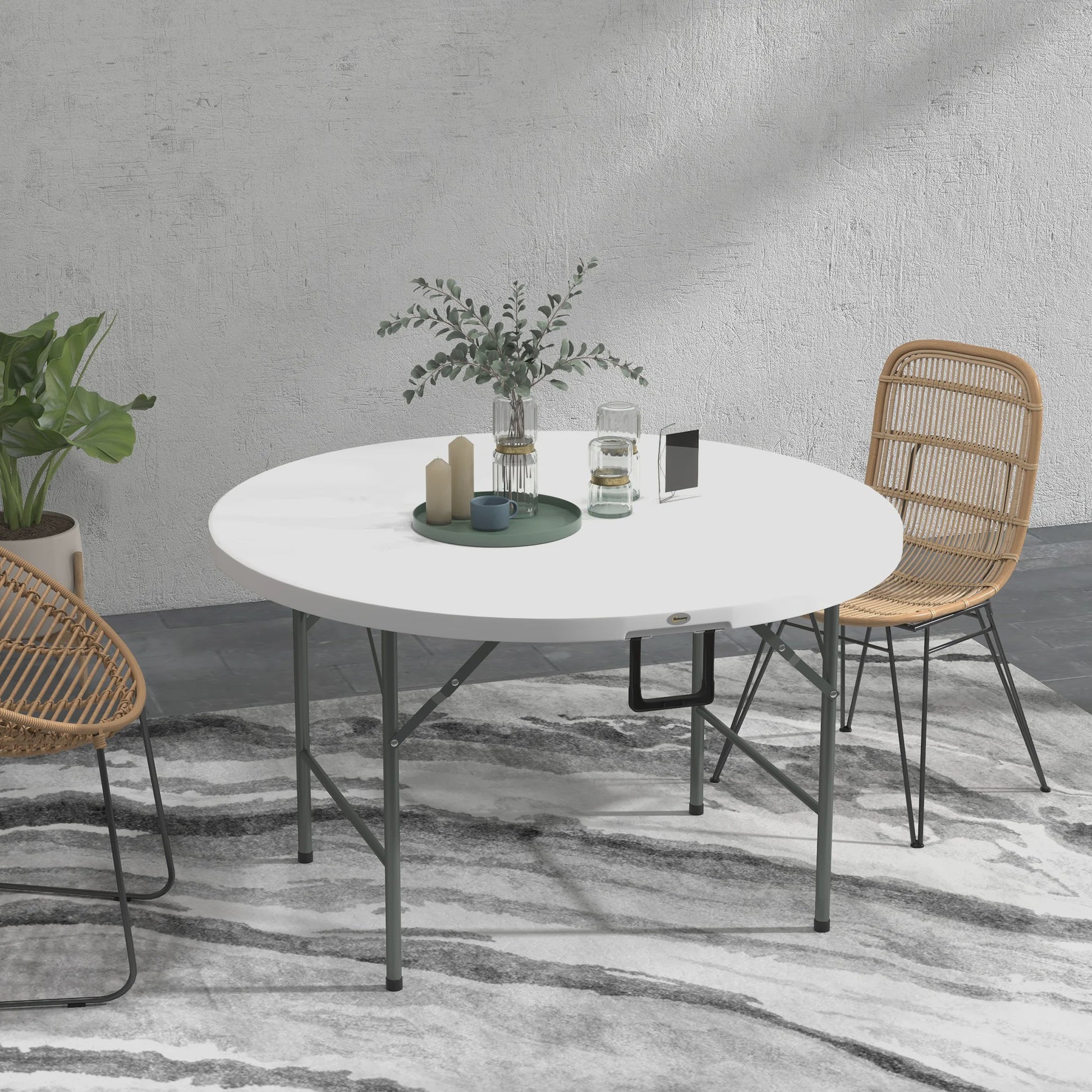 Outsunny Ronde Klaptafel Ø122 cm voor 6 Personen - Duurzaam HDPE & Metaal