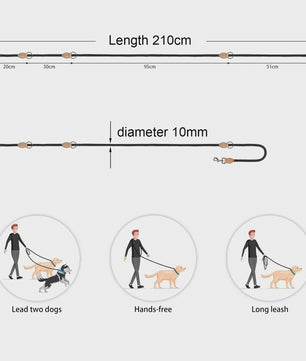 Verstelbare Nylon Dubbele Hondenlijn - Handsfree en Multifunctioneel voor 1 of 2 Honden