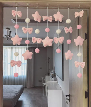 Schattige Strikjes & Sterren Gordijn - Decoratieve Deurhanger voor Meisjeskamer