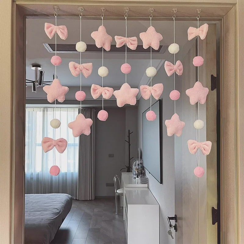 Schattige Strikjes & Sterren Gordijn - Decoratieve Deurhanger voor Meisjeskamer