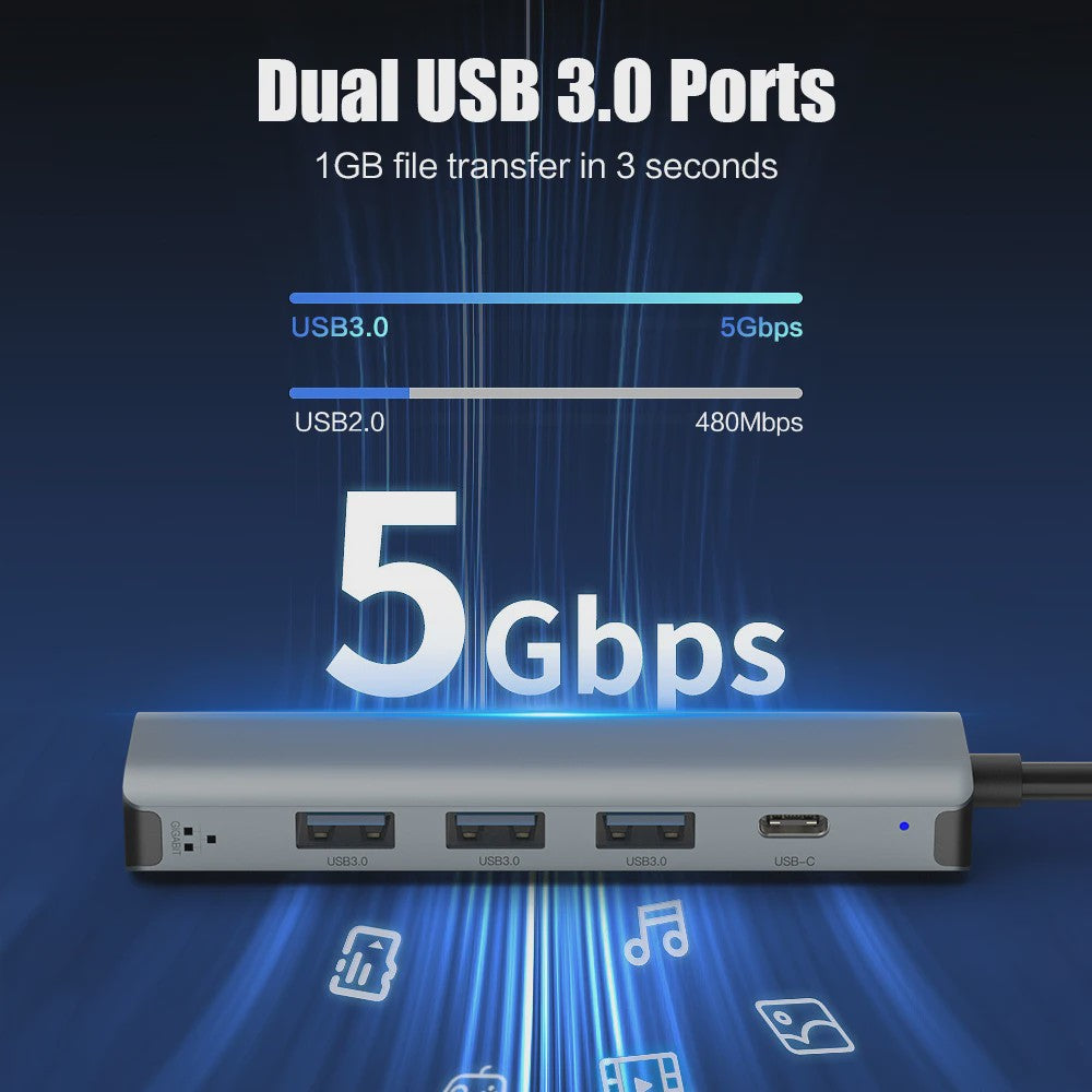 USB-C Hub met Gigabit Ethernet & 3x USB 3.0 Poorten - Aluminium Docking Station