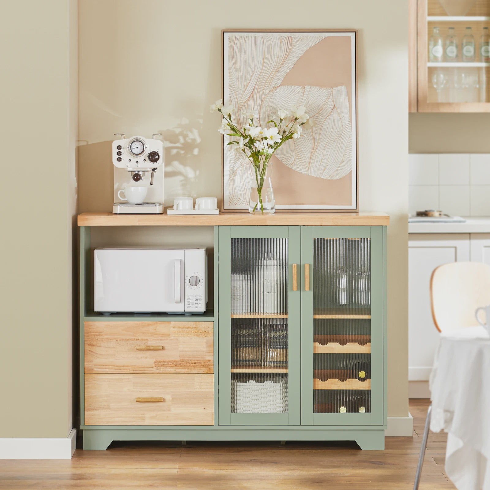 Buffetkast met Glazen Deuren en Lades - Stijlvolle Keuken-, Hal- of Sideboardkast