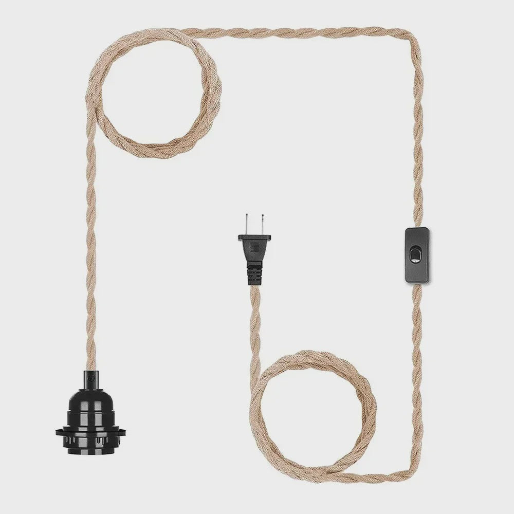 Industriële Hanglamp met Hennep Touw Kabel - E27 Fitting & Schakelaar