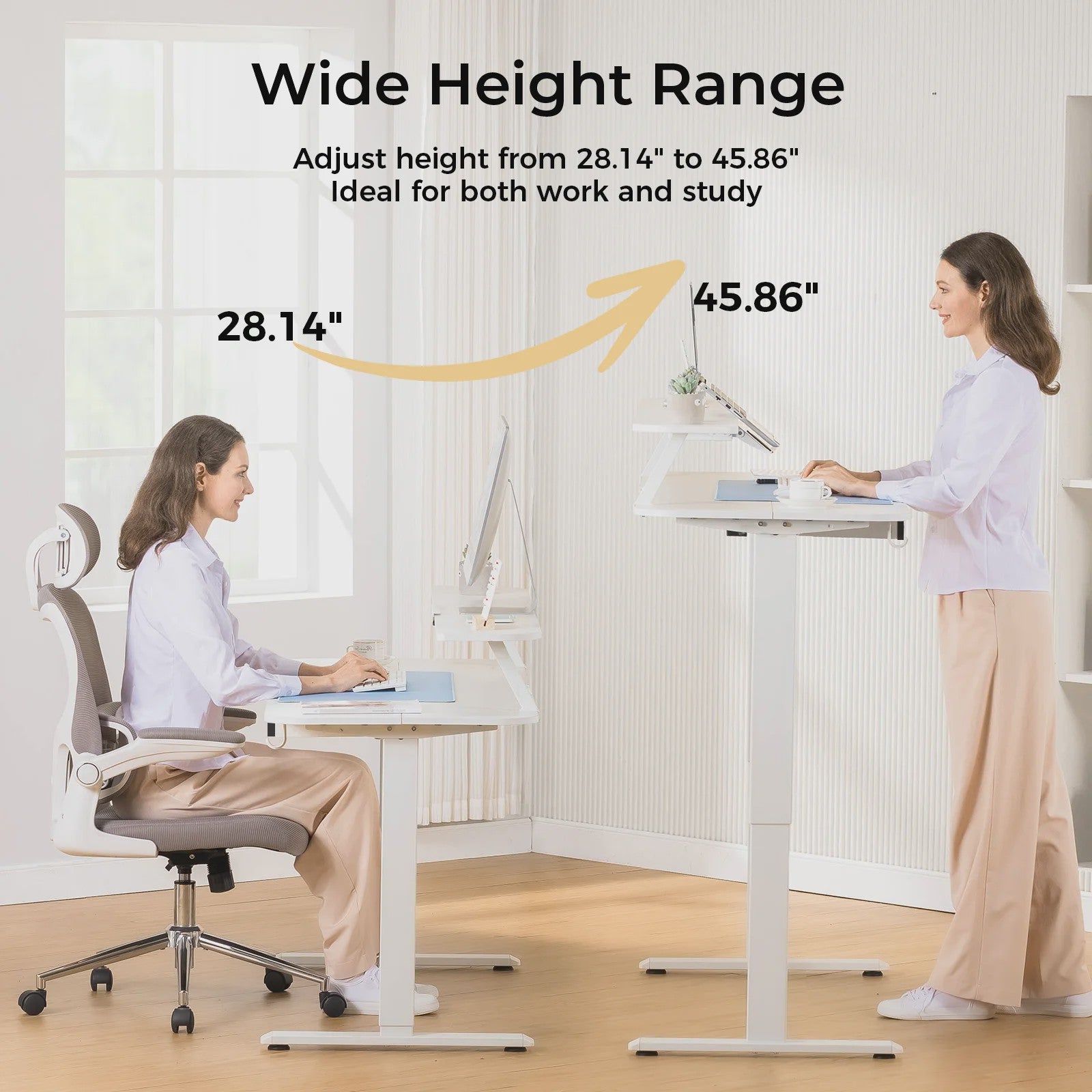 Elektrisch Verstelbaar Bureau met Lade en Monitor/Tablet Stand - Wit
