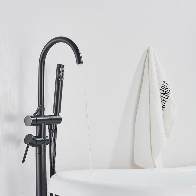 Vrijstaande Badkraan met Douchefunctie - Zwart, Chroom, Goud - Zwenkbare Uitloop & Warm/Koud Water Mixer