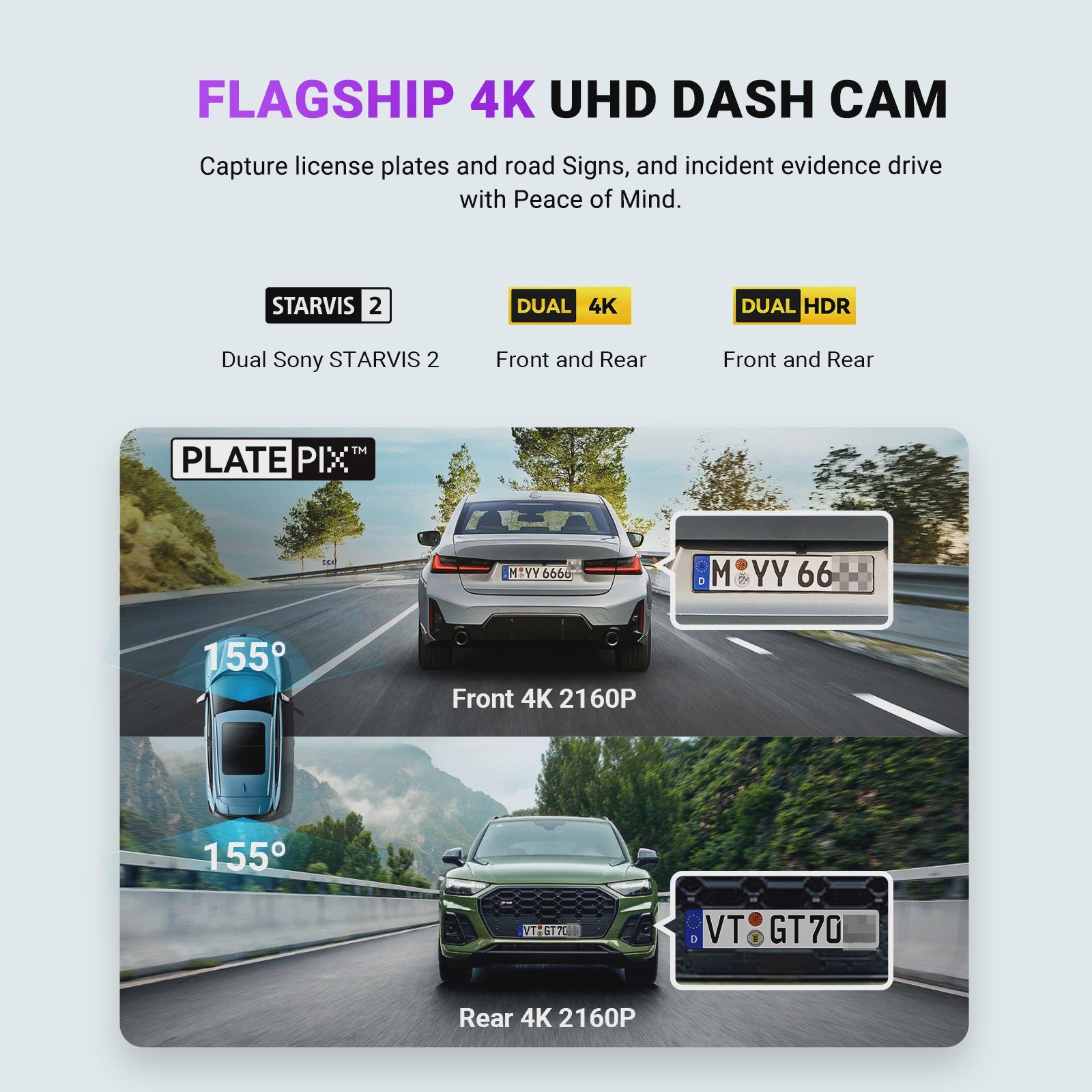 Vantrue S1 Pro Max Dual 4K Dashcam met ADAS, BSD, IP67 Waterdichte Camera en Spraakbesturing