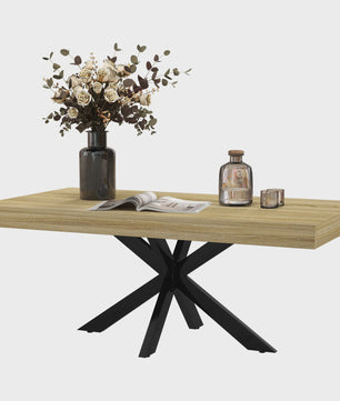 Industriële Rechthoekige Salontafel - Zwart Metaal & Houtlook - 110x60x45cm