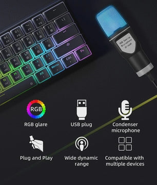 Professionele USB Condensator Microfoon voor Gaming, Streaming & Podcast - Met RGB Verlichting