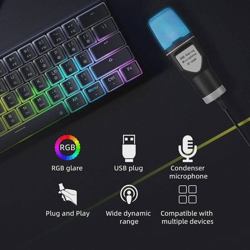 Professionele USB Condensator Microfoon voor Gaming, Streaming & Podcast - Met RGB Verlichting