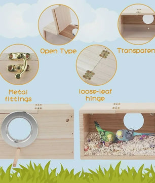 Houten Nestkast voor Parkieten & Valkparkieten met Transparant Zichtvenster - Makkelijk Schoon te Maken