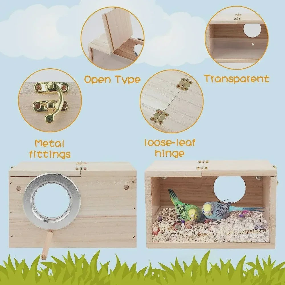 Houten Nestkast voor Parkieten & Valkparkieten met Transparant Zichtvenster - Makkelijk Schoon te Maken