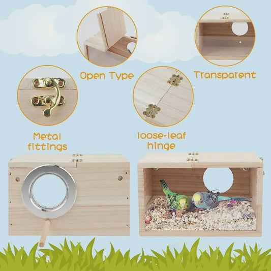 Houten Nestkast voor Parkieten & Valkparkieten met Transparant Zichtvenster - Makkelijk Schoon te Maken