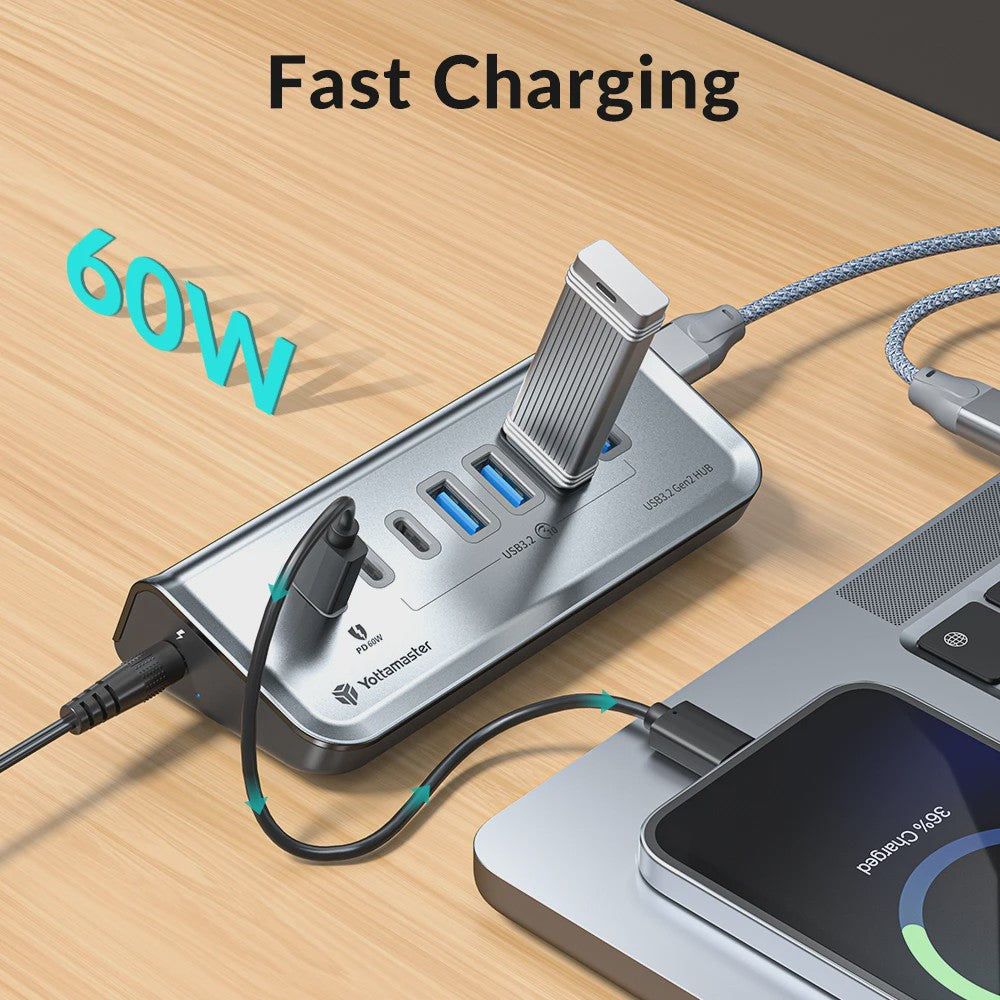 Yottamaster USB 3.2 Hub 10Gbps Type-C Docking Station met 5x USB 3.0 Poorten