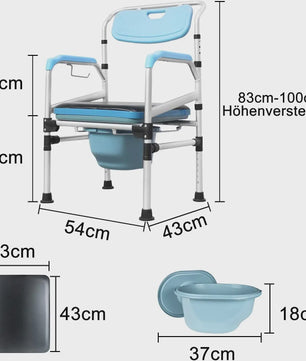 In hoogte verstelbare Douche-Toiletstoel met Rugleuning & Antislip - Inclusief Emmer voor Ouderen & Mindervaliden