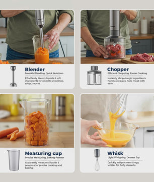 Krachtige 1200W Handmixer - 4-in-1 RVS Staafmixer met Hakker, Garde & Maatbeker