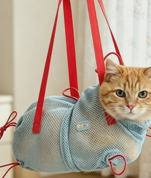 Ademende Mesh Kattenwaszak - Verstelbaar & Anti-Kras voor Grooming & Verzorging