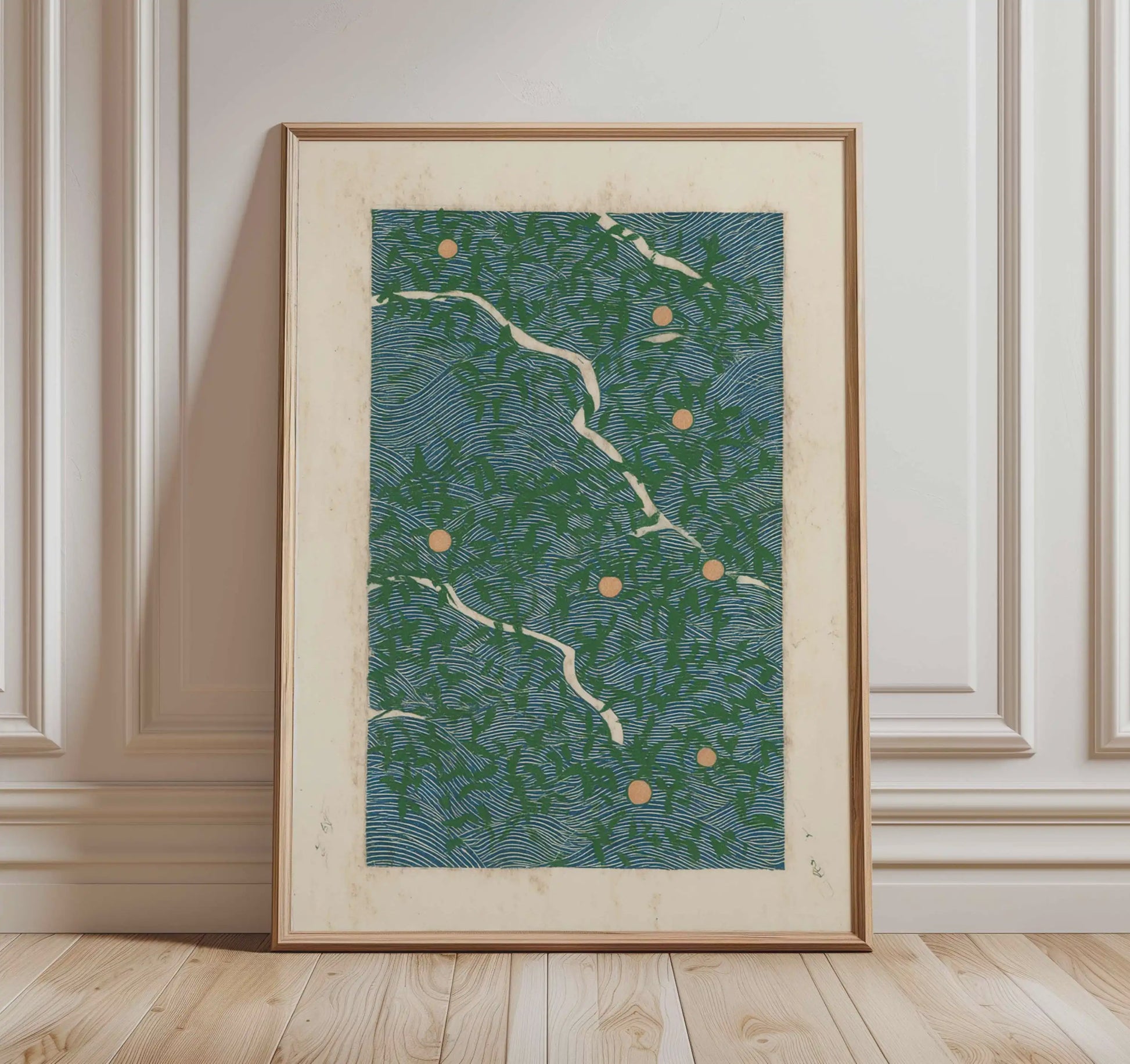 Japanse Kraanvogel Poster - Vintage Ukiyo-e Muurkunst met Rode Zon en Pijnboom