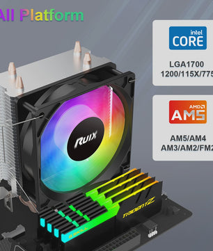 Ruix X2000 CPU Cooler: Stille Koeling met Rainbow RGB Ventilator & 2 Heatpipes