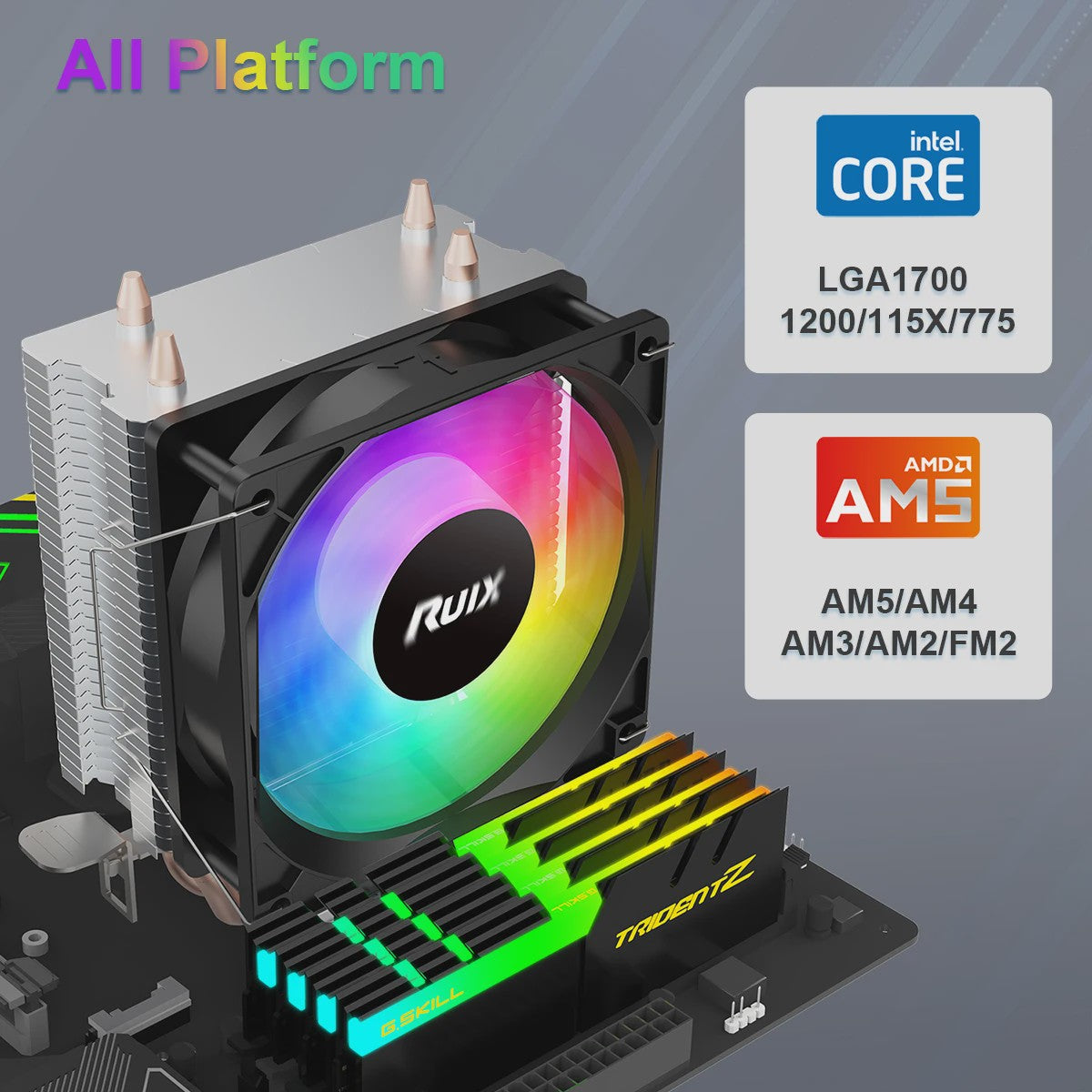 Ruix X2000 CPU Cooler: Stille Koeling met Rainbow RGB Ventilator & 2 Heatpipes