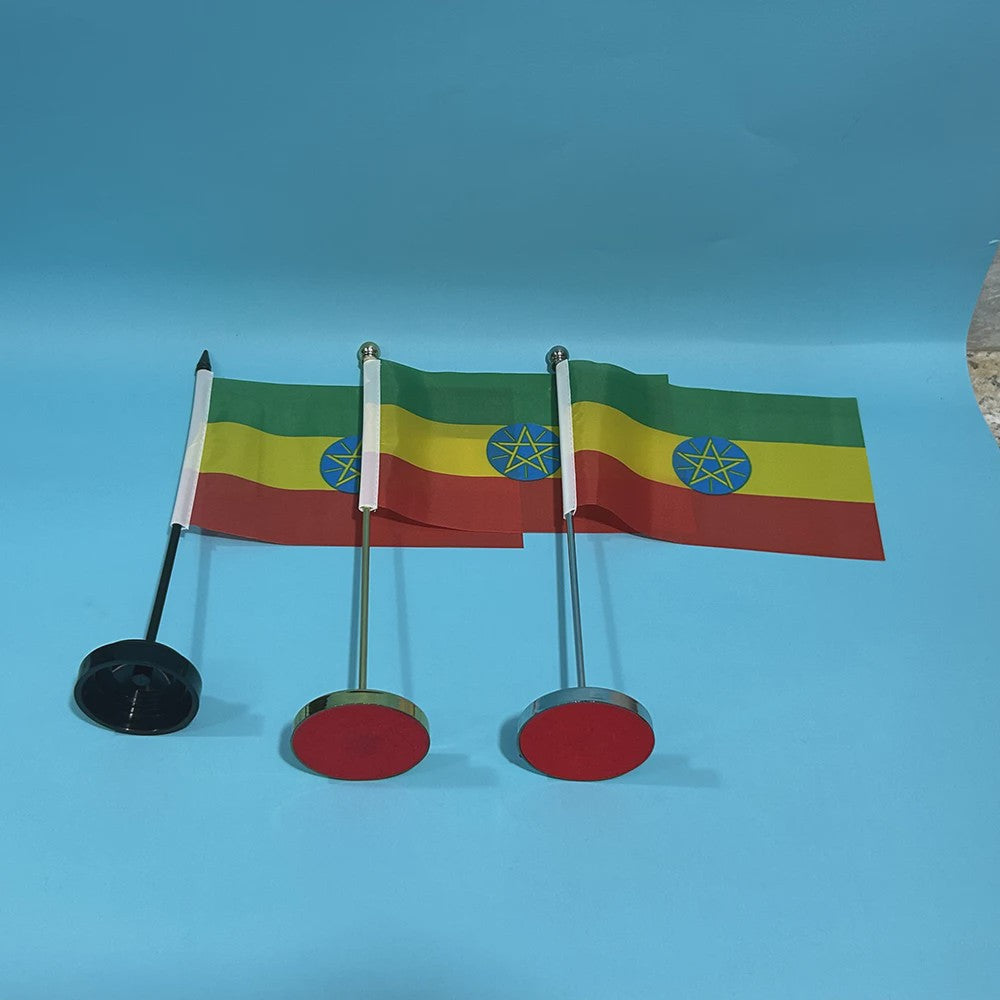 Bureauvlag Ethiopië 14x21cm Polyester - Officiële Nationale Vlag voor Tafel en Bureau