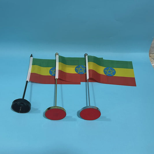 Bureauvlag Ethiopië 14x21cm Polyester - Officiële Nationale Vlag voor Tafel en Bureau
