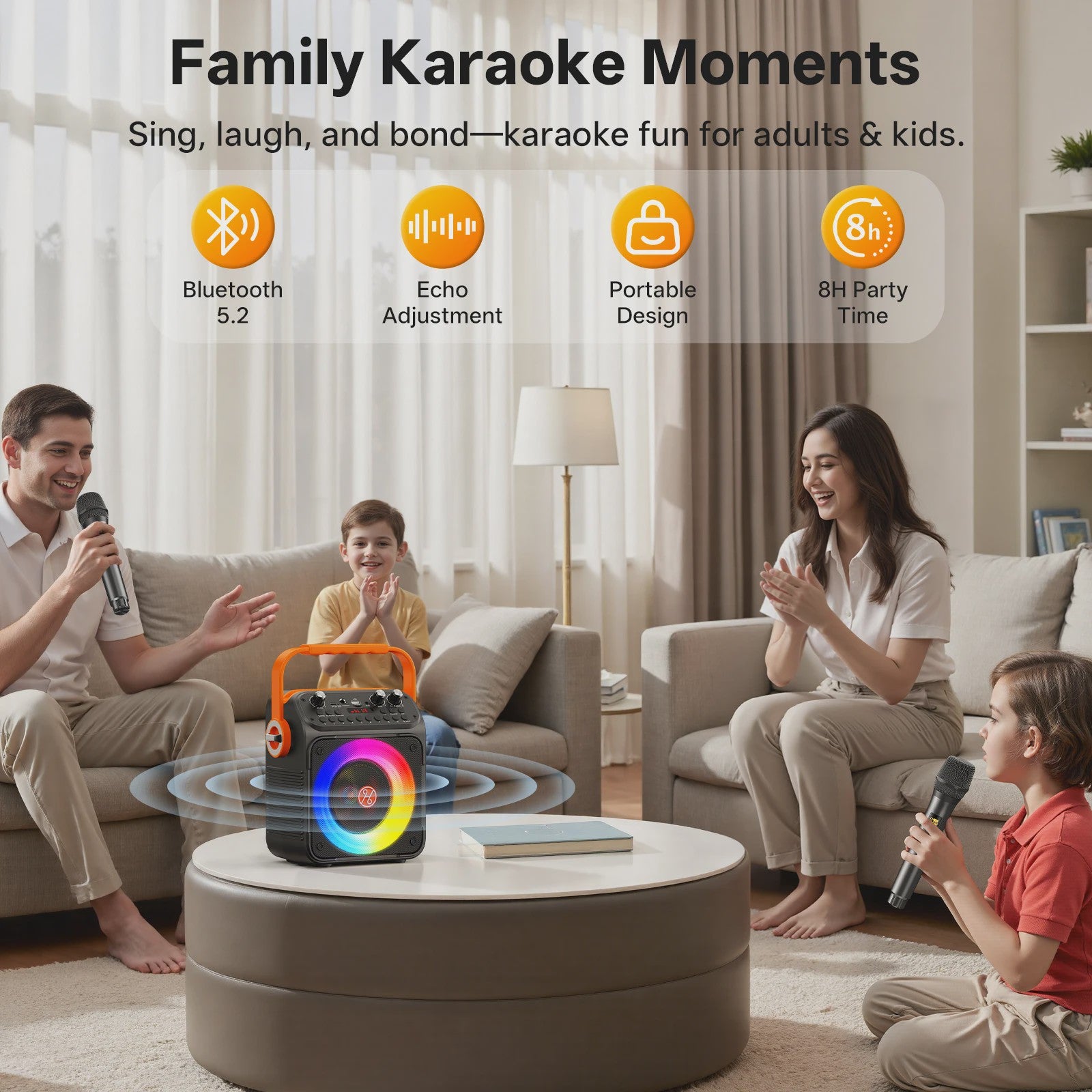 T35 Karaoke Bluetooth Speaker met Dubbele Microfoons en Lichtshow