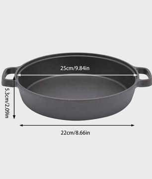 Gietijzeren Koekenpan met 2 Handvatten - 25 cm - Geschikt voor Inductie, Elektrisch & Open Vuur