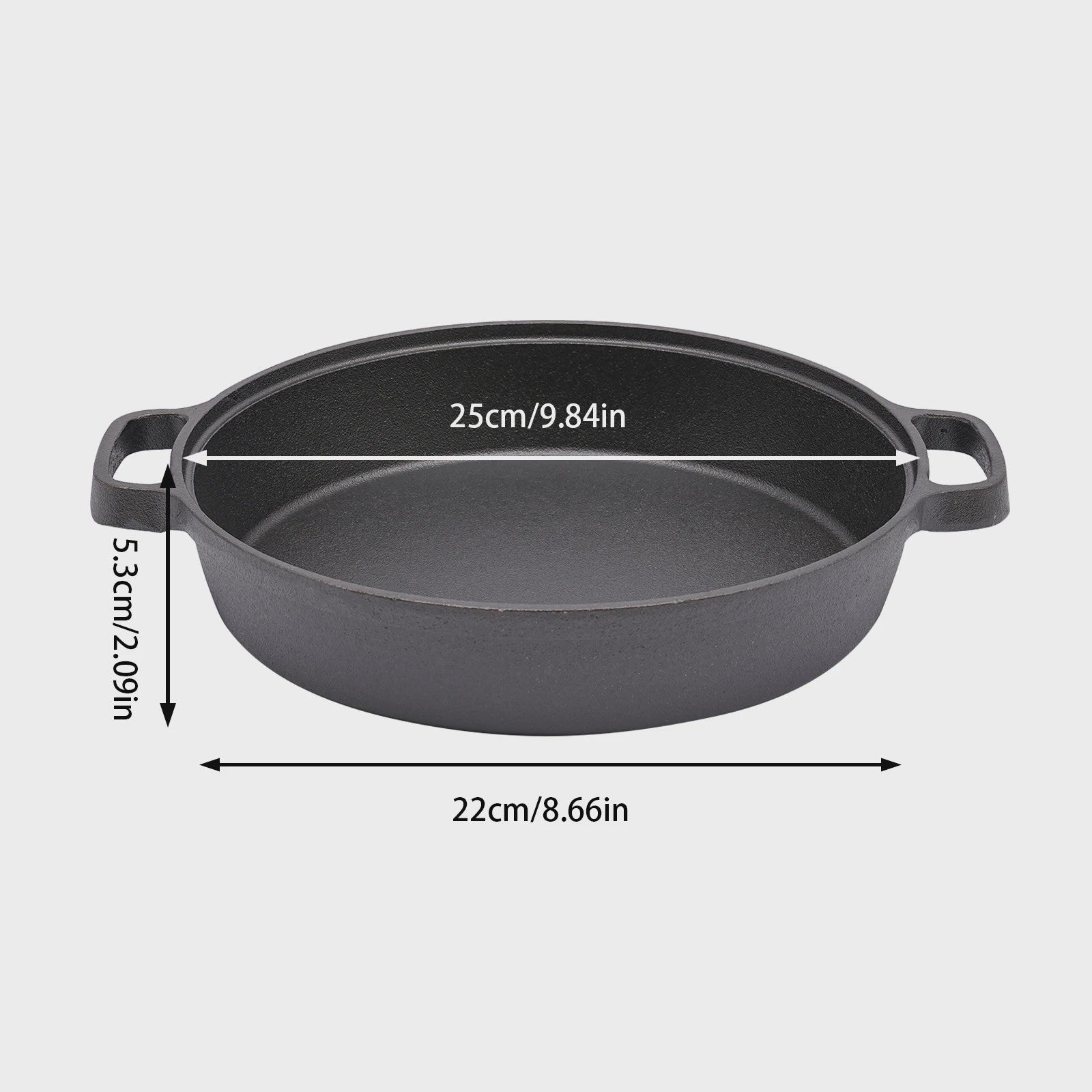 Gietijzeren Koekenpan met 2 Handvatten - 25 cm - Geschikt voor Inductie, Elektrisch & Open Vuur