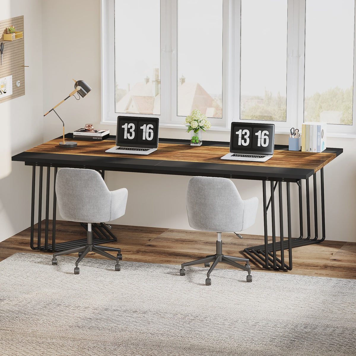 Grote Vergadertafel / Bureau 200cm met Stijlvol Geometrisch Metalen Frame - Ideaal voor Kantoor of Thuis