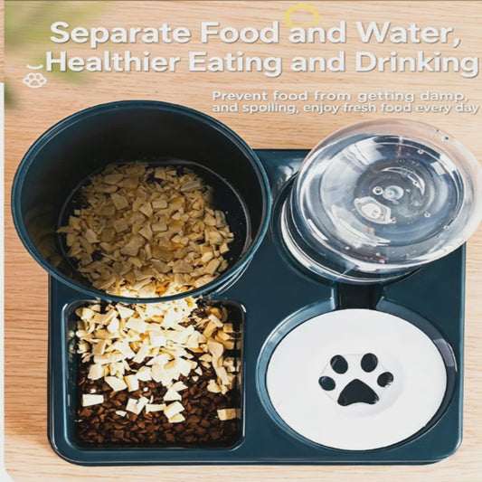 Dubbele Voer- en Waterbak voor Katten en Honden met Automatische Waterdispenser - Anti-slip & No-Spill