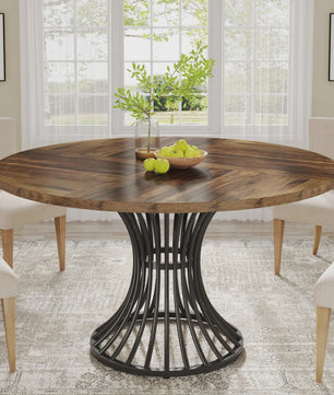 Ronde Eettafel 4-6 Personen - 47-Inch Industriële Farmhouse Stijl